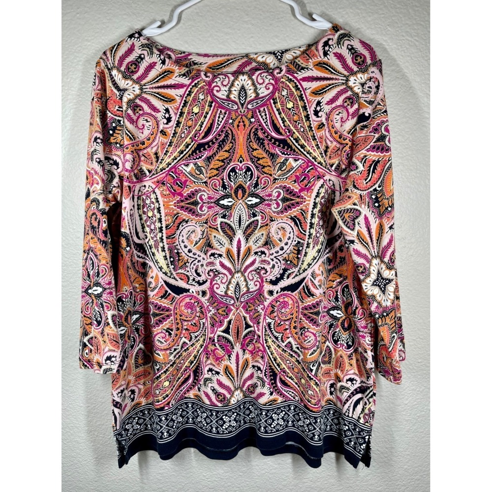 Rafaella Paisley Print 3/4 Sleeve Boat Neck Women's Top XL